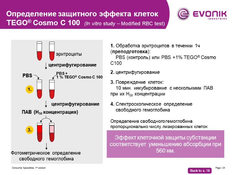 Consumer Specialties, 1st version Page | 24 1. Обработка эритроцитов в течении 1ч (преподготовка):